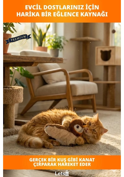 Şarjlı Peluş Uçan Kuş Oyuncak Kediler İçin Eğlenceli Av Aracı