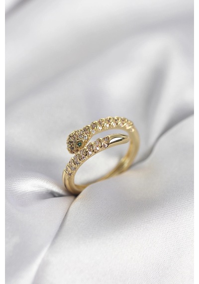 Yılan Model Gold Renk Zirkon Taşlı Kadın Yüzük 5886 Çok Renkli 60046402