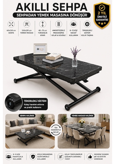 Home Üst Tabla Mdf Siyah Mermer Oval Köşe Alt Ayak Siyah