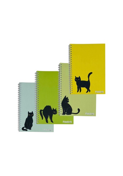 A5 Spiralli Kedi Konsept Defter 40 Yaprak 4'lü Tamamı Çizgisiz