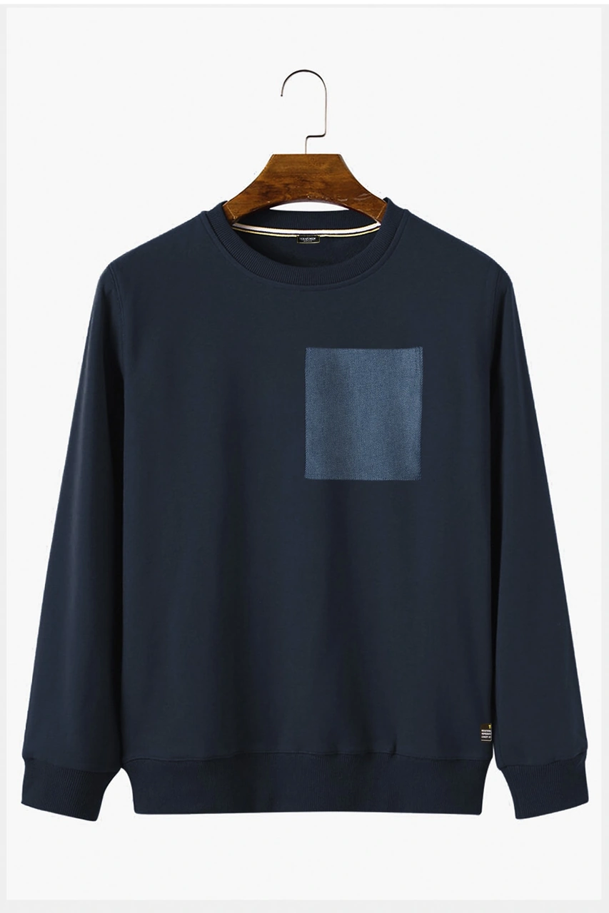 Terapi Men Erkek Lacivert Kot Cep Detaylı Bisiklet Yaka Basic Düz Sweatshirt Lacivert