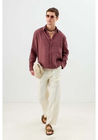 Antioch Modal Karışımlı Crop Fit Erkek Gömlek Bordo
