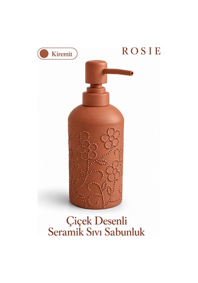 Rosıe Kiremit Çiçek Dokulu Yuvarlak Seramik Sıvı Sabunluk 350 Ml Karışık