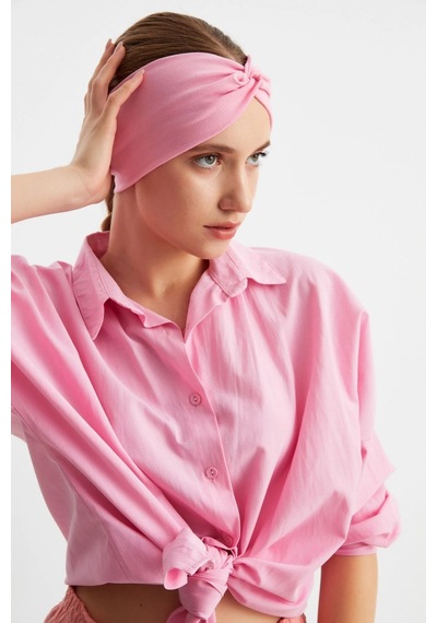 Kadın Çapraz Bağlamalı Pamuklu Penye, Kaymaz, Yumuşak, Esnek, Saç Bandı Bandana Pembe