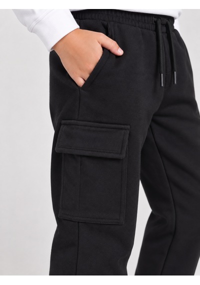 We&me Erkek Çocuk Siyah Kargo Cepli Jogger Eşofman Altı Lastik Paça Günlük Pantolon