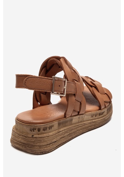 Luvishoes Elvoro Taba Hakiki Deri Örgü Bantlı Kadın Sandalet
