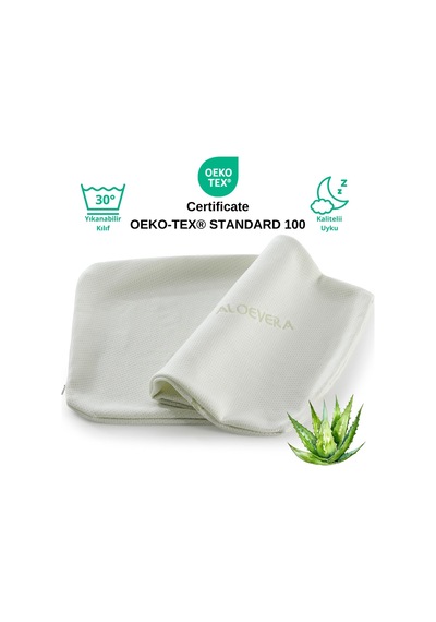 Rudu Aloevera Yastık Kılıfı Visco Visko 60x40x14cm Beyaz - Yeşil