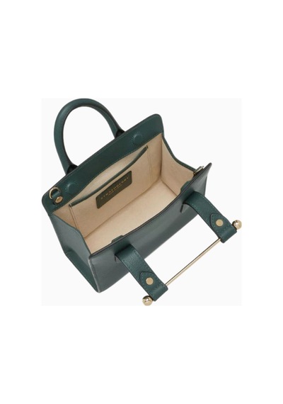 Strathberry Nano Tote Çanta Bottle Green, Deri Ve Zincir Askılı Omuz Çantası Yeşil