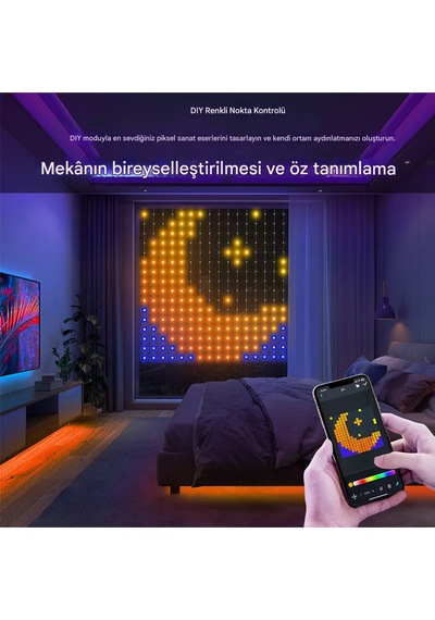 Akıllı Led Perde Işığı Led Animasyonlu Renkli Yazı Led Mobil Kontrol Rgb Perde Led Dekoratif Işık Çok Renkli