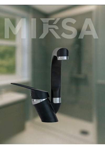 Siyah-krom Balıksırtı Borulu Banyo Lavabo Bataryası, Musluğu, Çift Su Girişli