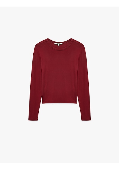 Koton Viskon Slim Fit Uzun Kollu Bisiklet Yaka Tişört Bordo 7wak50005ek