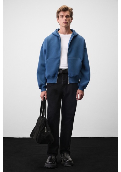 Grımelange Songulo Erkek Fermuarlı Kapüşonlu Mavi Sweatshirt