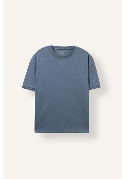 Defacto Kırışmaz Oversize Bisiklet Yaka Basic Kısa Kollu Tişört B6494ax26auın13 İndigo-ın13