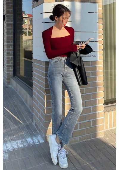 Kadın Kuğu Yaka Uzun Kollu Slim Bluz Bordo
