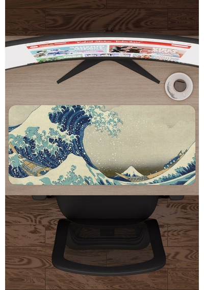 Büyük Dalga Tablo Hokusai V1 70x30 Xl Gaming Kauçuk Kaymaz Taban Mouse Pad Fare Altlığı