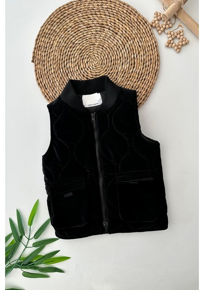 Miniğimin Cicileri Süet Şişme Unisex Çocuk Yelek - Siyah Siyah