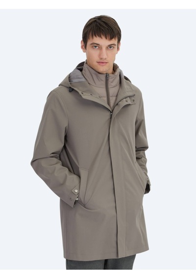 Kip Haki Oversize Fit Kruvaze Yaka Casual Dokuma Pardesü Haki