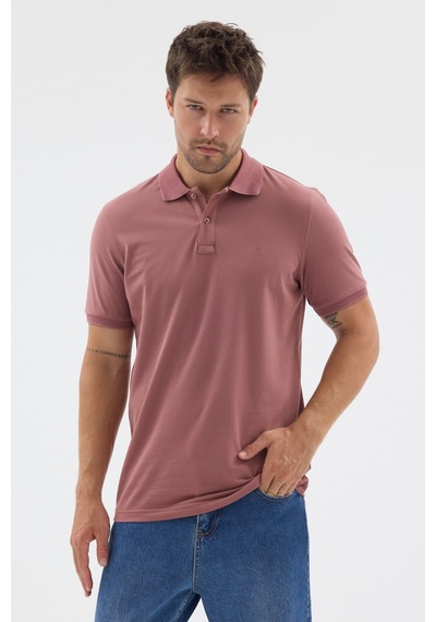 İmza Pembe Polo Yaka Pike Kısa Kol Slim Fit %100 Pamuk Tişört 1011260171 Koyu Gülkurusu
