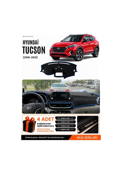 Hyundai Tucson 2018-2021 Uyumlu Torpido Örtüsü, Torpido Kılıfı - Siyah Mavi