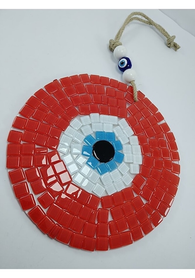 Kırmızı Mozaik Nazar Boncuğu 20 Cm El Yapımı Cam Hediyalik Eşya