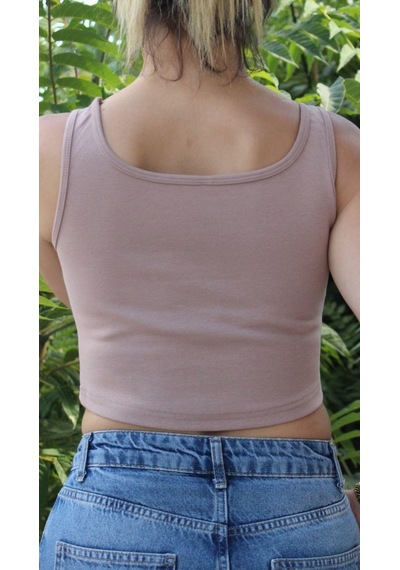 Afri Kadın Sütlü Kahve Basic Ribana Atlet Crop Likralı Spor Üst Sütlü Kahverengi