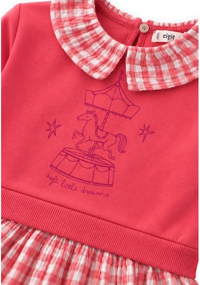 Cigit Müslin Garnili Elbise 1-6 Yaş Mercan