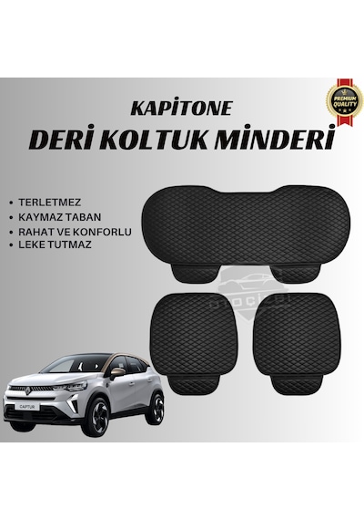 Renault Captur Uyumlu Deri Kapitone Koltuk Minderi Koruma Kılıfı 3 Lü Set