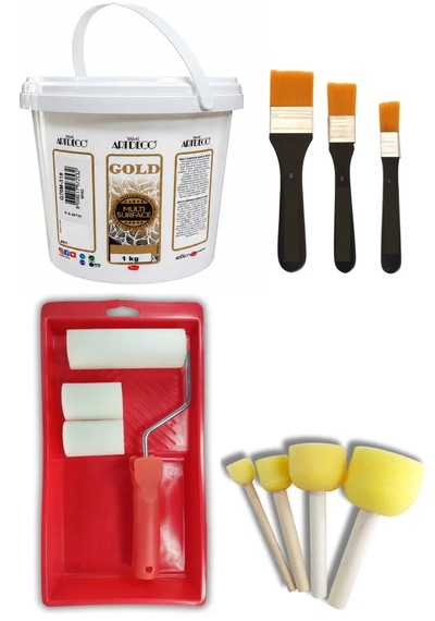 Artdeco Multi Surface Akrilik Boya 1 Kg Beyaz Rulo Ve Fırça Tavası I Tampon Sünger Takımı Zemin Fırça Seti Karışık Renk