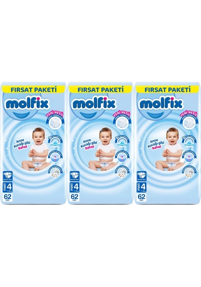 Molfix Bebek Bezi Beden:4 7-14kg Maxi 186 Adet Aylık 4 Numara