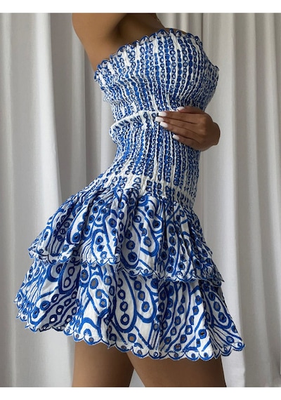 Fashion Cocktail Korse Bandaj Kumaşlı Esnek Kabarık Etekli Tasarım Dantel İşleme Gece Davet Elbise Mavi Fashion Cocktail Korse Bandaj Kumaşlı Esnek Kabarık Etekli Tasarım Dantel İşleme Gece Davet Elbise Mavi
