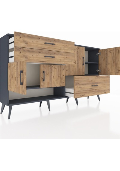 Arges Konsol 3 Raflı 3 Çekmeceli 4 Kapaklı 176x30x99 Antrasit-çam Antrasit-çam