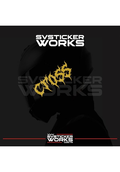 Cross Yazılı Kask Sticker Tüm Kasklar Uyumlu Tek Yön 1 Adet Altın