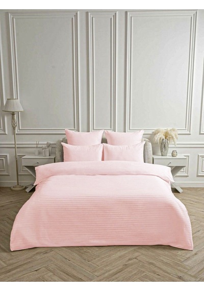 Line Pembe Pamuk Saten Çift Kişilik Nevresim Takımı Lastiksiz Çarşaflı 4 Parça Set Pembe