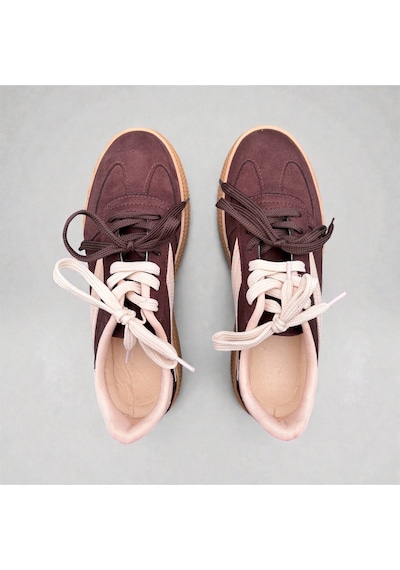 Çift Renkli İki Bağcıklı Kadın Spor Ayakkabısı Retro Sneaker - Kahverengi Kahverengi