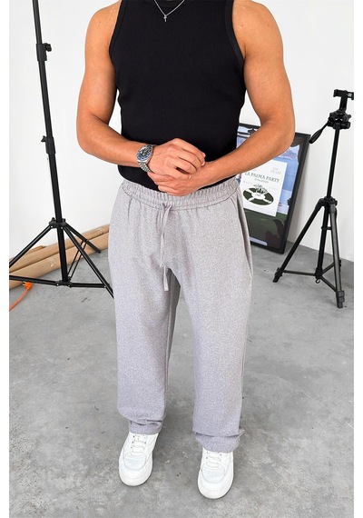 Gri Dokulu Soft Jogger Pantolon Gri