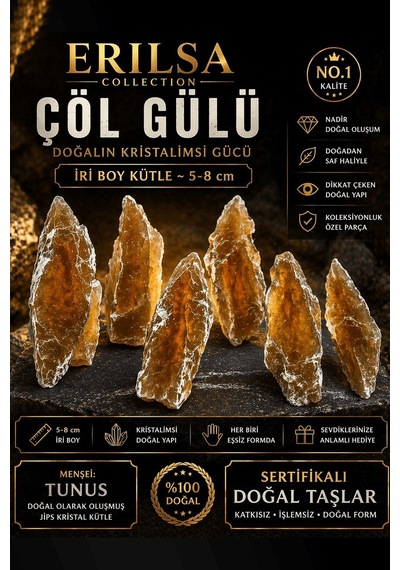 Sertifikalı Orta Boy Diş Form Taşı Çöl Gülü Kütle - 5-8 Cm Doğal