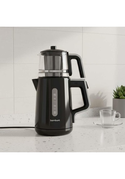 Cam Demlikli Çay Makinesi Siyah Renk 1850 W