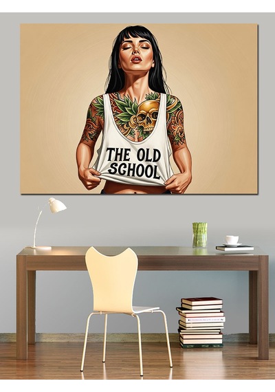 The Old School Dövmeli Kadın Dekoratif Kanvas - Mdf Ahşap Tablo