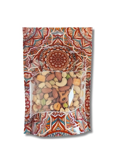 Şeffaf Pencereli Mandala Desenli Poşet, Kilitli Fermuar, Yeniden Kullanılabilir Saklama Torbası,hazır Doypack, Farklı Kullanım Alanları 100, 17,5x25