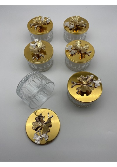 6'lı Gold Kapaklı Timeless Cam Tatlı, Dondurma Kasesi, Çerezlik, Reçellik, Çeyizlik, Sunumluk Kase Gold