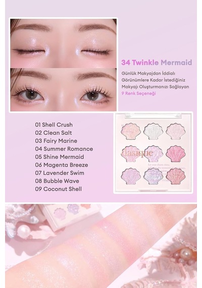 Yoğun Işıltılı Renk Seçenekleri Sunan Far Paleti Shadow Palette 34 Twinkle Mermaid Diğer