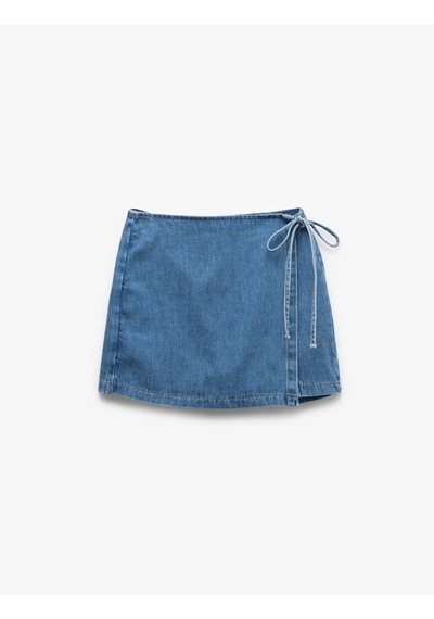 Koton Pamuklu Bağlama Detaylı Mini Denim Şort Etek Orta İndigo 5sal40010md Indigo