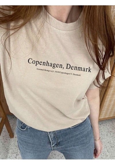 Uyguntarz Unisex Copenhagen Denmark Baskılı Tasarım Tshirt Bej