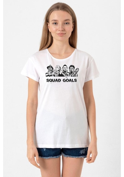 Horror Movie Squad Goals Beyaz Kadın Bisikletyaka Tshirt 001