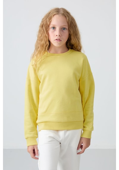 Tommy Life Sarı Pamuklu İçi Tüylü Yumuşak Dokulu Oversize Nakışlı Kız Çocuk Sweatshirt - 75150 Sarı