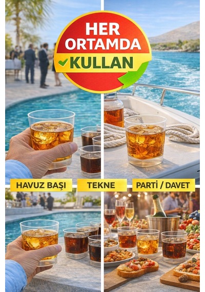 10'lu Set Viski, Meşrubat Kare Plastik Bardak 220 Cc