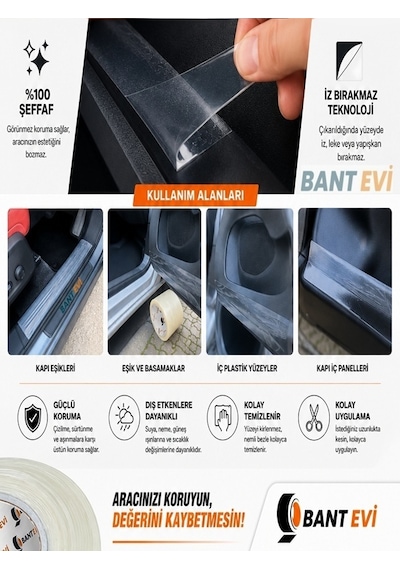 Şeffaf Koruma Bandı 8cmx10mt Araç Kapı Eşik Bandı İz Bırakmayan