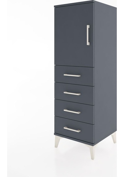 Hyperion Dolap 2 Raflı 4 Çekmeceli Tek Kapaklı 44x44x134 Antrasit-antrasit Antrasit