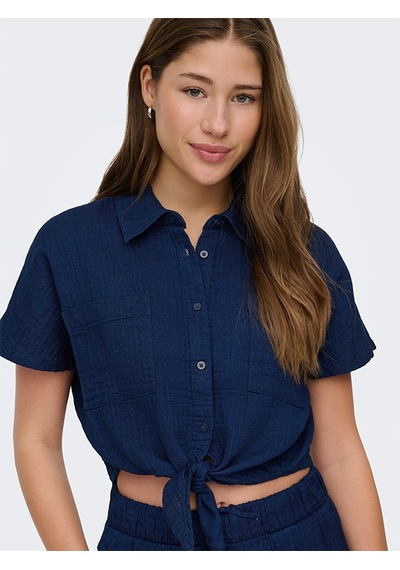 Only Onlleonı Seersucker Cap Knot Shırt Wvn Kadın Blue Gömlek - 15367290 Mavi