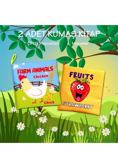 2 Kitap Tox Ingilizce Çiftlik Hayvanları ve Meyveler Kumaş Sessiz